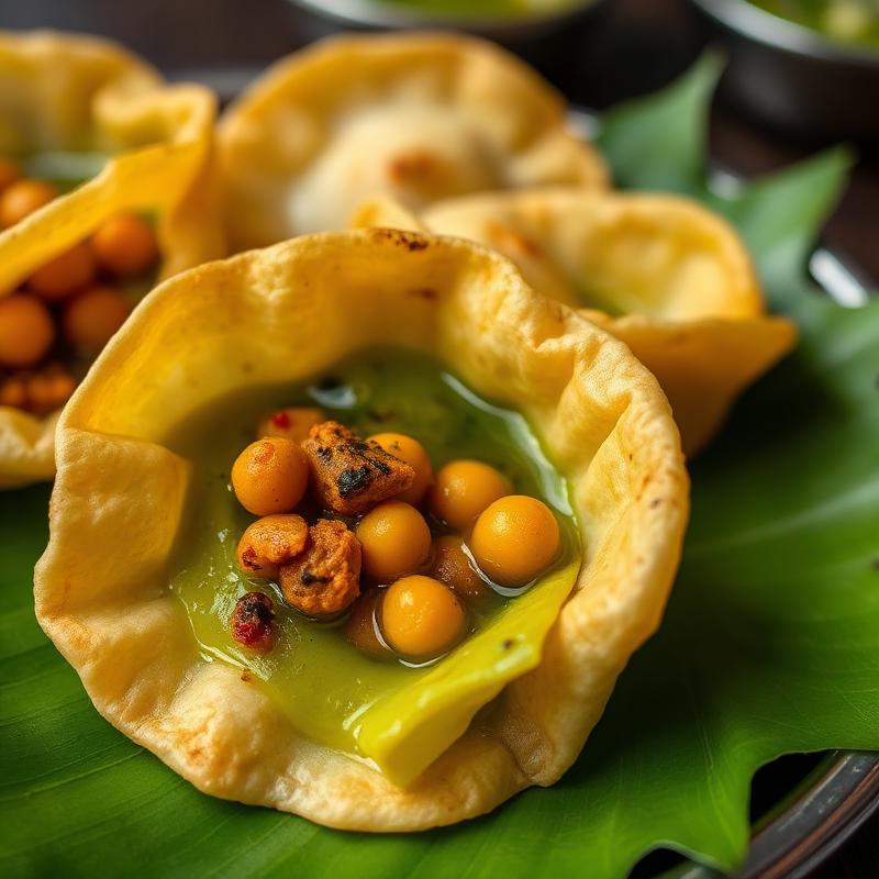 Pani puri on a leaf plate